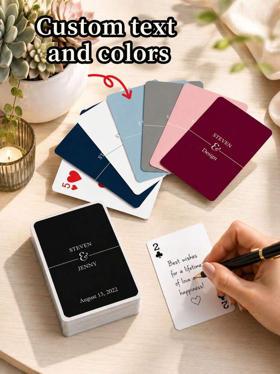 Libro de invitados de boda personalizado con cartas de juego dibujadas a mano, cartas de juego en blanco personalizadas para alternativa de libro de invitados de boda, firmas, recuerdos de boda, tarjetas de mensaje DIY, recuerdo de memoria - Multicolor - Ver 1