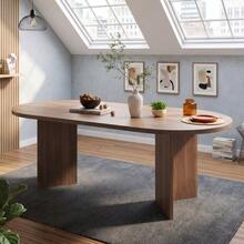 Mesa de comedor 200 * 90 cm, apta para 6–8 personas, mesa de comedor con esquinas redondeadas, sobre de mesa engrosado, mesa de comedor de estilo sencillo, nogal - Marrón - Ver 3