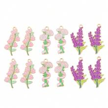 10Pcs Enamel Flower Charms Set Rose Cupcake Lavender Carnation Pendants Gold Plated Alloy DIY Jewelry Making Supplies For Bracelets Necklaces - Gold - View 2