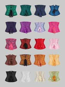 Multi-Color Optional Jacquard Corset, Front Closure & Back Tie Design, Retro Palace Style, Suitable For Daily Wear, Party, Halloween - Multicolor - View 5