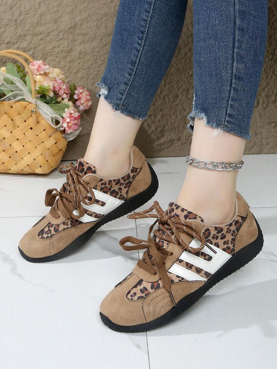 2026 Women's Flat Double Lace-Up Casual Sports Sneakers - Khaki - View 1