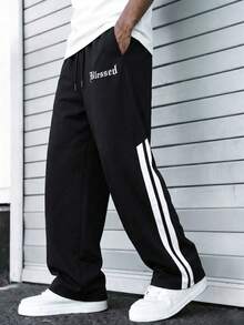 SU ER Men's Summer Casual Drawstring Elastic Waist Loose Draped Lazy Wide Leg Long Pants - Black - View 2