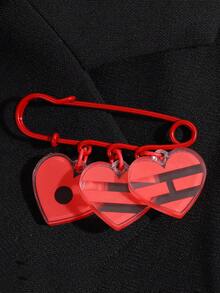 1pc Red Acrylic Heart Safety Pin Brooch Pendant Heart Charm Decoration Pin For Clothing And Bags - Multicolor - View 2
