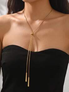 1pc Minimalist Style Pull-Out Snake Chain Tassel Long Adjustable Y-Shaped Necklace Sweater Chain, Fashionable Elegant Women's Jewelry Suitable For Daily Wear, Gift, Party, Banquet - Golden - View 5