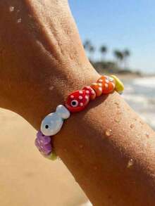 1pc Children's European & American Bohemian Style Ceramic Fish Bead Colorblock Bracelet, Cute Daily Accessory - Multicolor - View 2