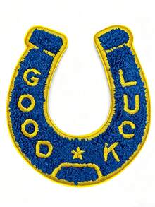 1pc Light Blue/White Lucky Horseshoe Shaped Plush Patch - Multicolor - View 10