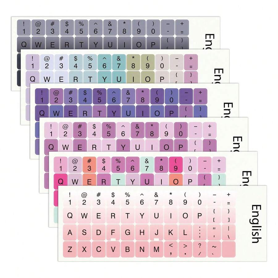 6pcs/Set Colorful Universal English Keyboard Stickers, Laptop Desktop Computer English Keyboard Letter Stickers, DIY Graffiti Self-Adhesive Stickers - English Keyboard Stickers - View 1