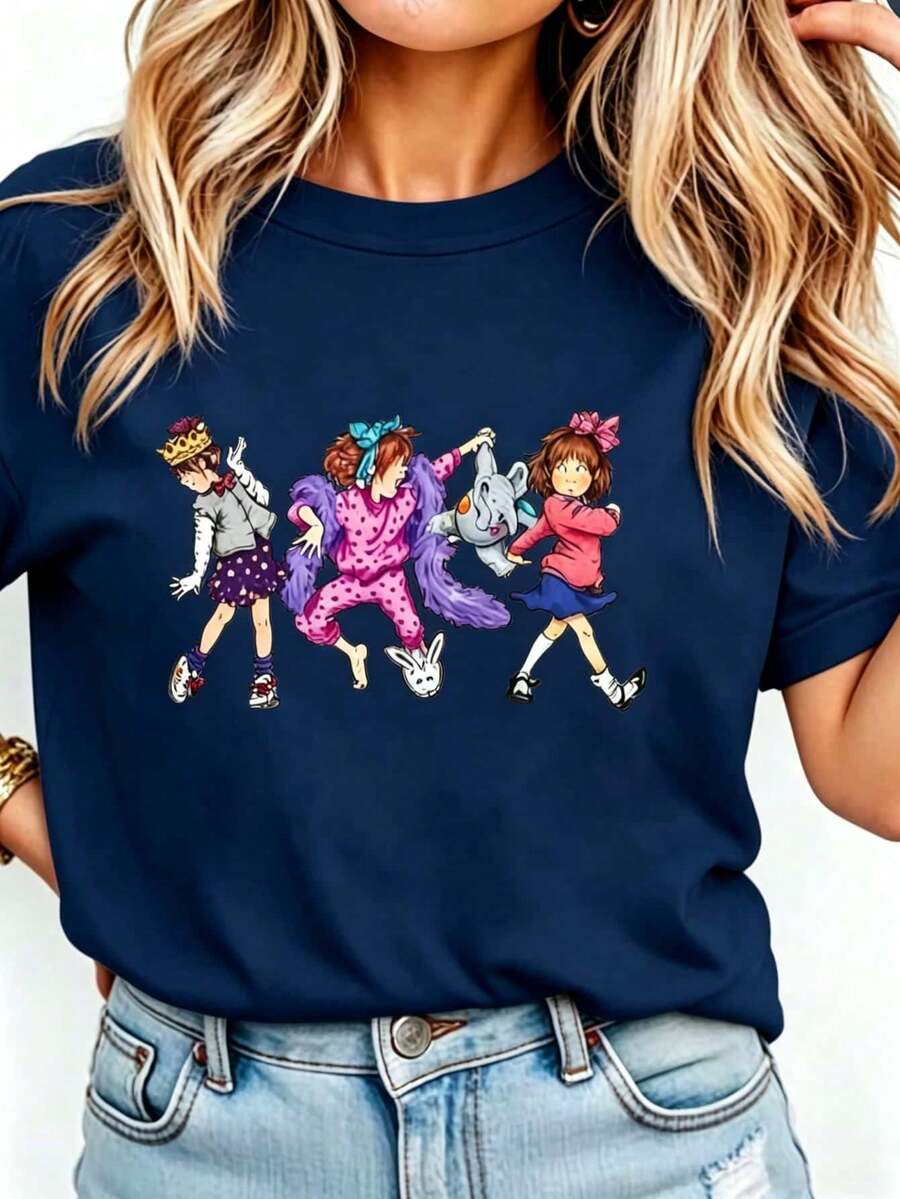 Junie B Teacher Shirt Junie B Jones Kindergarten Teacher T-Shirt Teacher Life T-Shirt Teacher Gift Women Round Neck Printed Camisa Pink - 藏青色 - 查看 1