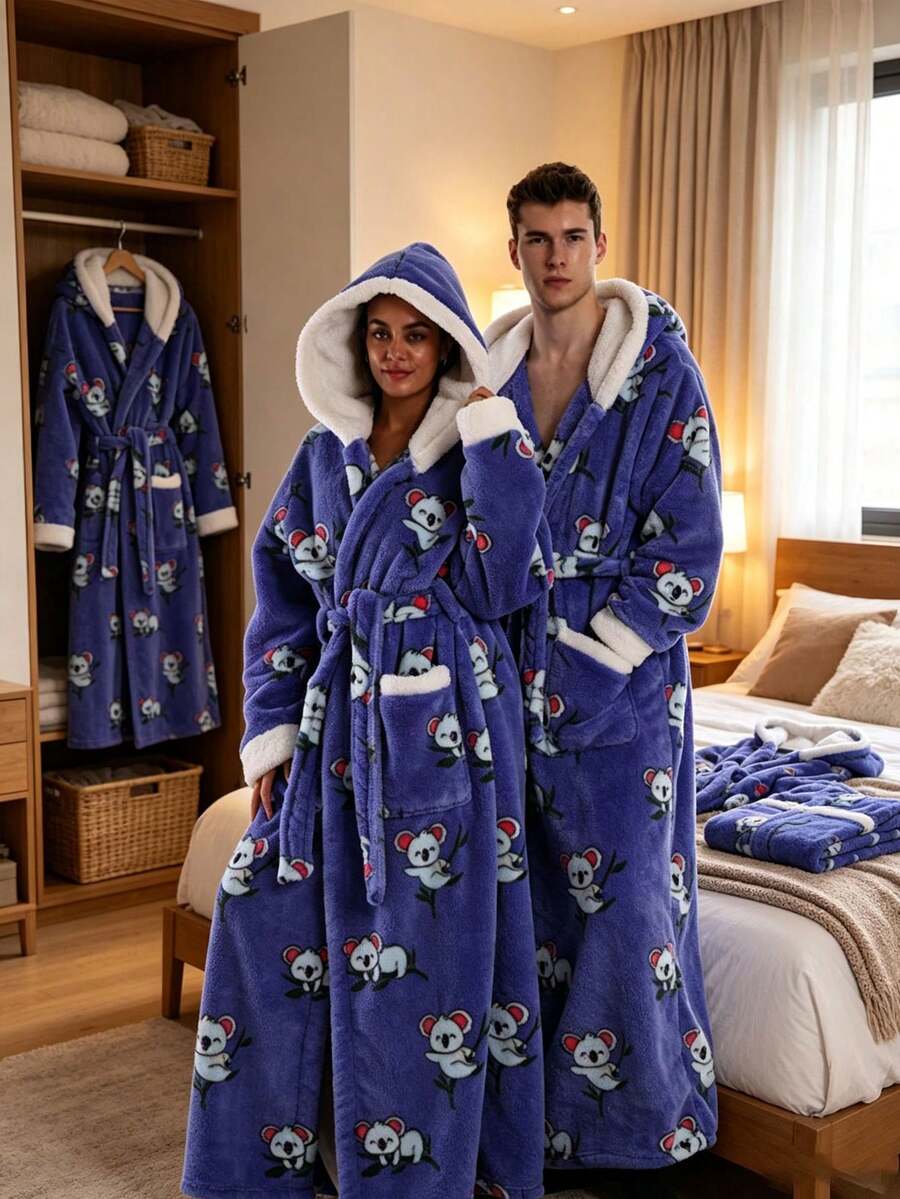Couples Long Bathrobe Autumn/Winter Thickened Home Wear Long Style - Multicolor - View 1