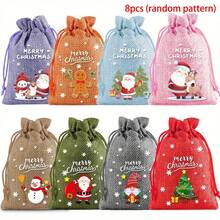 1/8/16pcs,Christmas Decorations, Christmas Tree Decorations, Gift Bags, Burlap Gift Bags, Wedding Burlap Bags, Yarn Drawstring Linen Jewelry Bags, Suitable For Birthdays, Parties - Multicolor - View 9