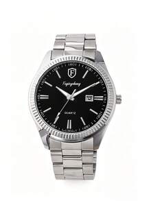 Fashionable Elegant Steel Band Quartz Watch, Calendar Design, Scale Design, Holiday Gift, Daily Versatile, Back To School Season - Black - View 6