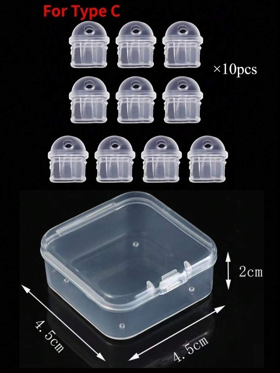 1 Set/10pcs Phone Charging Port Dust Plugs, With 1 Storage Box, Anti-Loss, With Hanging Hole, Compatible With Apple/Android Phone Charging Ports, Type-C Interface Dust Plugs - Transparent - View 1