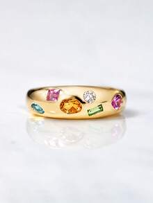 925 Sterling Silver Plated 18K Gold Unique Luxury Vintage Coin Style Colorful Zirconia Ring For Women - Colored  Ring - View 4