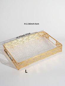 Gold Decorative Tableware Tray Set With Clear Tactile Base; Rectangular Metal Storage Tray With Handles And Raised Feet, Suitable For Paper Cups, Desserts, Cupcakes, Coffee, Perfume, Jewelry, Toiletries, Bathroom Countertop, Wedding Party And High-End Home Decor - Multicolor - View 9