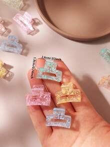 10/30/50pcs Transparent Colorful Dot Square Women's Fresh Colorful Dot Transparent Small Hair Claw Side Bangs Broken Hair Refreshing Hair Claw (Random Color) - Multicolor - View 6
