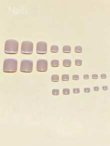 24片短方型白色法式指尖穿戴甲，極簡校園風高級假指甲，附1個指甲锉和1個果凍膠 - 彩色 - 查看 4
