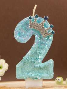 1pc Ice Blue Glitter Number Birthday Candle 0-9, Luxury Crown Style, Suitable For Girls' First Birthday Party, Princess Theme Cake Decoration, Kids Dessert Decoration - Ice Blue - View 19