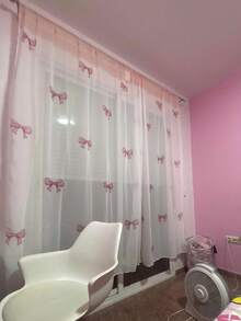 2pcs Pink Bow Decor Sheer Curtains, 2D Printed, Semi-Transparent, Rod Pocket, Sweet & Cute Style, Suitable For Living Room And Bedroom - Multicolor - 2pcs - View 11