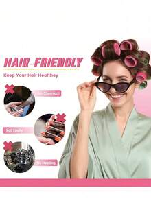 24pcs Pink Women's Hair Curling Set, Includes Hair Clips And Self-Adhesive Curlers, Suitable For Long, Medium, Short Hair And Bangs, DIY Hair Curling Tools, Salon Tools, Perfect As Back To School Gift - Pink - View 9