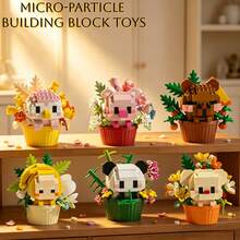 Micro Particle Building Blocks Dessert Pet Potted Plant Set, Red Panda Capybara Bear DIY Assembly Decor, Educational Healing Desktop Ornament, Student Birthday Gift Party Favor, Suitable For Children Building Block Collection Enthusiasts - 彩色 - 查看 3