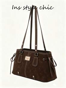 Elegant Brown Shoulder Bag For Women With Contrast Stitching, Adjustable Strap And Stylish Design For Daily Commute, Shopping And Casual Outings - Brown - View 4
