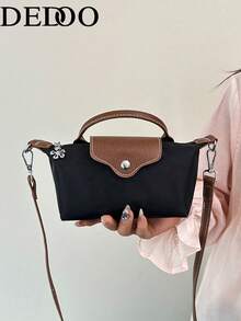 Dedoo Bolso de mano mini de nailon con bloques de color, estilo clásico de moda primavera/verano, bolso bandolera/de hombro minimalista y versátil con diseño de concha - Negro - Ver 2