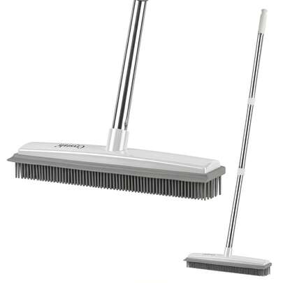 Crystals Long Handled Cleaning Broom, Rubber Broom With Squeegee Or Broom & Dustpan Set For Indoor Floor Cleaning