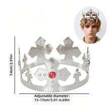 Coroa de Rei com Cruz de Rubi em Prata & Ouro, Conjunto de Cetro com Caveira de Prata, Adereços de Festa de Fantasia Real de Halloween, Acessórios para se Vestir - Multicolorido - Visão 6