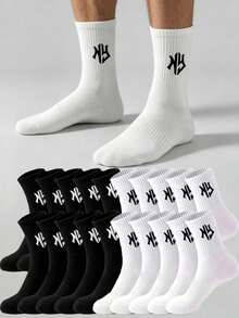 1/5/10/20 Paar Herrensocken, Buchstabenmuster lange Socken, hautfreundlich, dick und bequem, super tolle Socken, für den täglichen Gebrauch, antibakteriell, feuchtigkeitsableitend, Unisex, geeignet für Zuhause, Sport, Schulanfang - Verschiedenfarbig - Übersicht 1