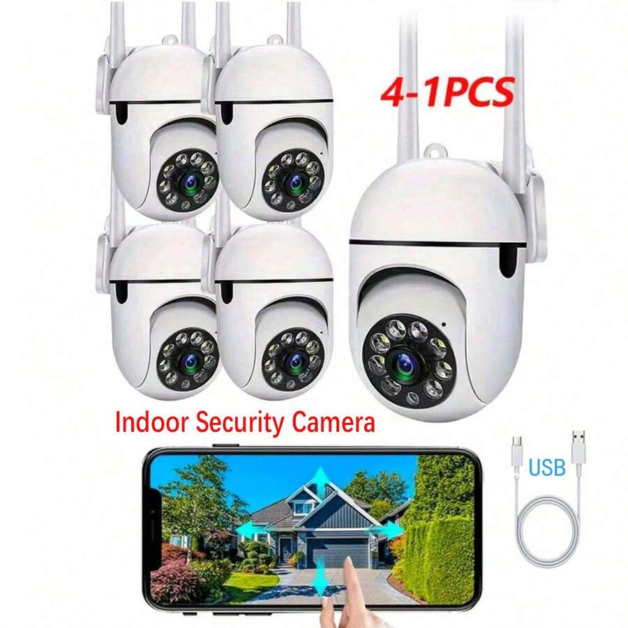 1/2/4 piezas Cámara de WiFi de 2.4G, dispositivo de monitoreo de para el hogar, vista panorámica de 355°, audio bidireccional, detección de movimiento con IA y visión nocturna, control remoto a través de la aplicación, apto para uso en interiores