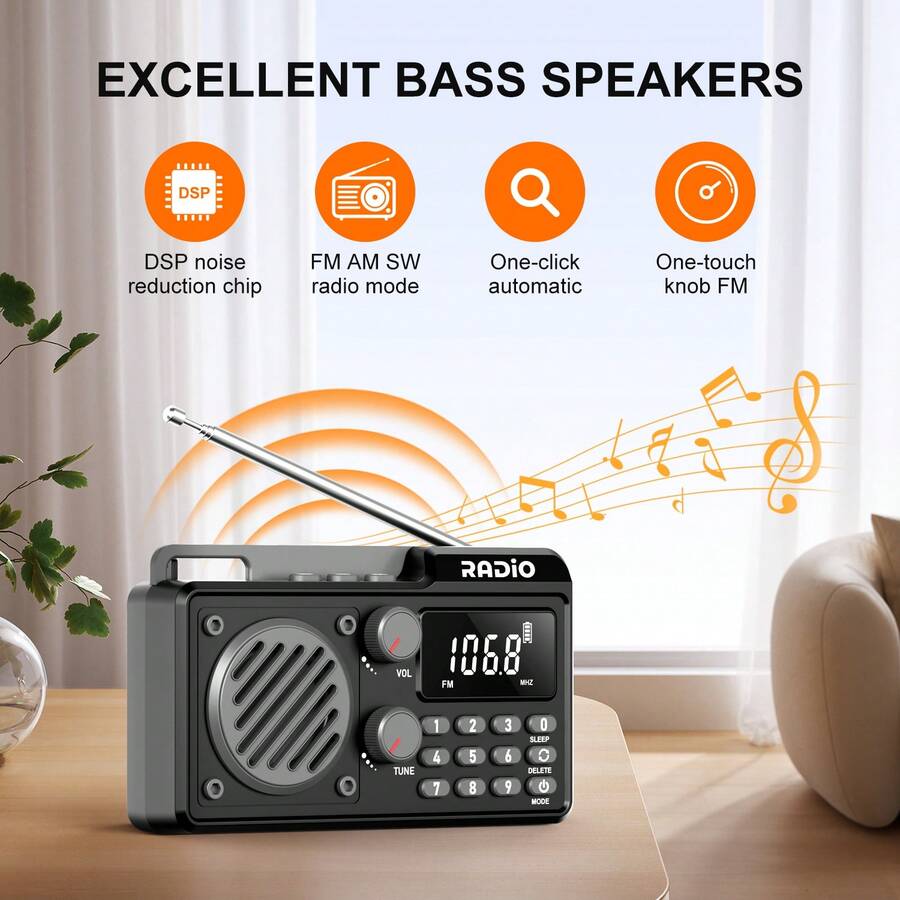 Radio Multi-Band FM/AM/SW, Radio Portabel, Mati Otomatis Cerdas, Dapat Diisi Ulang, Daya Tahan Baterai Lama, Perangkat Radio Multifungsi, Cocok untuk Penggunaan di Luar Ruangan, Rumah, dan Keadaan Darurat - View 1