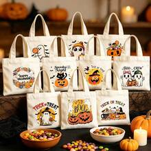 1/5/10pcs Cute Pumpkin Ghost Skeleton Bat Spider Black Cat Little Devil Lantern Pattern Halloween Theme Reusable Fabric Tote Shopping Bags Trick Or Treat Bags, Small Batch Multi-Piece Set Trick Or Treat Bags Storage Bags, Essential Halloween Shopping Gift Packaging Bags, Suitable For Christmas Decoration Indoor Outdoor Yard Garden Lawn Entrance Small Gifts, Essential Halloween Party Small Gift Storage Bags Gift Bags - Multicolor - View 2