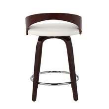 Mid-Century Modern Counter Stool With Swivel In Cherry With White Faux Leather  - Set Of 2-XY582106 - 1 - View 5