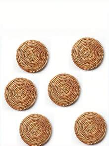 6pcs Handmade Rattan Coaster Set - Autumn Vine Design, Heat-Resistant Pot Holder, Suitable For Kitchen And Dining Room, Wooden Storage Tea Set, Valentine's Day, Valentine's Day Wedding, Birthday - Brown - View 8