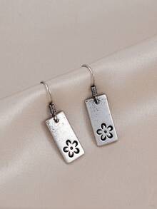 1 Pair Vintage Floral Dangle Earrings, Suitable For Women's Daily Wear And Vacation - Antique Silver - View 2