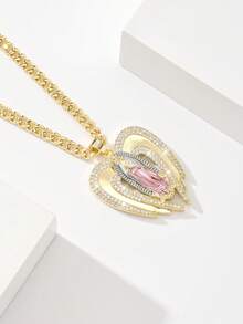 1PC Women's Pendant, 14K Gold Plated Copper Material Inlaid With Zirconia, Double Layer Heart Wing Pink Cloak Virgin Mary Pendant Design Paired With Cuban Chain, Suitable For Daily Commute, Dating, Church Worship, Birthday, Valentine's Day, Christmas, Easter, New Year Gift, Women's Heart Religious Accessory - Yellow Gold - View 9