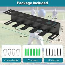 Wall Mount Baseball Bat Holder Heavy Duty Metal Bat Rack 5 Bats Baseballs, Dugout Fence Organizer, Sports Equipment Storage Hanger Home Garage Basement - Black - Multicolor - View 4
