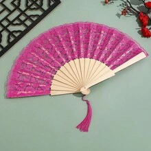 1件復古蕾絲折疊手扇，配木製扇骨，優雅婚禮拍照道具，伴娘配飾，婚禮賓客與戶外儀式紀念禮物 - 多色 - 查看 16