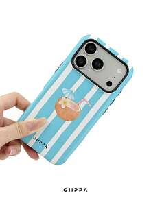 GIIPPA 1件天藍色條紋背景搭配椰子圖案設計手機殼，適用於Phone 17 Pro Max，相容Phone 16 Pro Max、15 Pro Max、14 Pro Max，韓系高端時尚趣味手機殼，相容11/12/13/14/15/16 Pro Max Plus，優雅設計男女皆宜，聖誕節、情人節、復活節、婚禮季與生日送女友的完美禮物！ - 天藍 - 查看 5