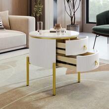 Side Table, Coffee Table With Drawers, Special Surface, Marble Look, Gold Legs And Handles, Adjustable - 白色 - 查看 4