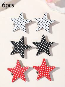 6pcs Girls Multicolor Polka Dot & Star Hair Clips/Cute Sweet Hair Accessories Top Clips Back Clips Side Clips Alligator Hair Clips For Daily Use - Multicolor - View 8