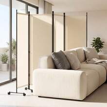 [Free Shipping] 4-Panel Room Divider With Lockable Wheels For Living Room-Beige-XY744263 - FXCPPLHTXPEEX - View 2