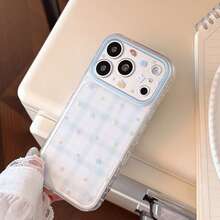 Kavenfort Funda de teléfono transparente azul a cuadros con estrella y oso, diseño de rejilla de estrella transparente para 17 Pro Max, adecuada para verano 16, linda, dulce, femenina, patrón geométrico, estilo coreano, adorable, nicho, mascota linda, chica suave, estilo Ins, estilo de celebridad de internet. - transparente - Ver 6