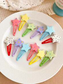 12/6pcs Multi-Color Polka Dot Star Water Drop BB Hair Clips, Durable & No Hair Pulling, Sweet & Cute Hair Accessories - Suitable For Women And Girls, Daily, School, Party, Vacation - Multicolor - View 4