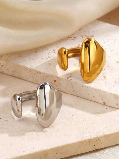 1pc Stainless Steel Minimalist 18K Gold Plated Geometric Open Ring, Suitable For Women's Daily And Party Wear