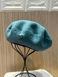 1pc/2pcs Women's Solid Color Wool Warm Beret, French Style Classic Rimless Beret, Suitable For Casual And Party Wear, Metal Heart Decoration, Candy Color Dopamine Style Autumn/Winter Hat - Heart Logo Beret - View 10