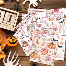 12pcs Pink Halloween Themed Scrapbook Paper - Watercolor Spooky Pumpkin & Ghost Patterns Craft Paper For Junk Journal, Card Making & Photo Album Decor, Halloween Background Paper - A - View 4