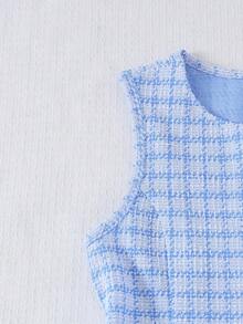 Abito estivo elegante da ragazza con motivo a quadri, senza maniche, plissettato, stile college, senza fodera interna, maglietta - blu polveroso - Visualizzare 5