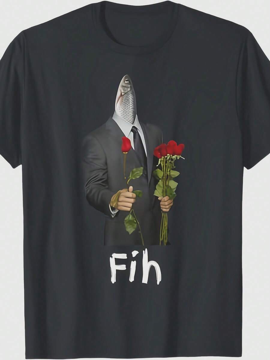 Camiseta de humor con la imagen del error ortográfico "Fisch" del Sr. Fieh Witz - Negro - Ver 1
