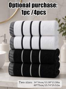 1 pezzo/4 pezzi - Set di asciugamani a righe bianche e nere in 100% cotone, morbidi e delicati sulla pelle, ad asciugatura rapida, asciugamani assorbenti multiuso per casa, hotel, palestra, spiaggia - Multicolore - Visualizzare 1